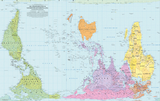 Die Weltkarte in flächentreuer Perspektive. Auf der Rückseite ist die Karte nach Süden ausgerichtet, also mit Australien und dem Pazifik in der Kartenmitte. &copy; Foto: Huber Kartographie